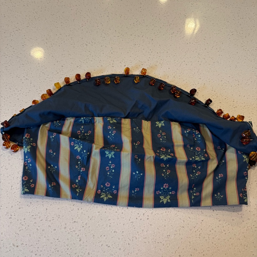 NWT WeWoreWhat Ruffle Beaded Floral Stripe Deep Storm Bandeau Size 12 Denim $89 - Picture 14 of 15